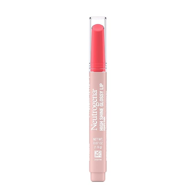 Neutrogena High Shine Glossy Lip, Nourishing Lip Gloss with Maracuja Oil, Antioxidant Vitamin E & Vitamins, Non-Retractable, Buildable Pigmented Color, Poppy Pink, 0.07 oz