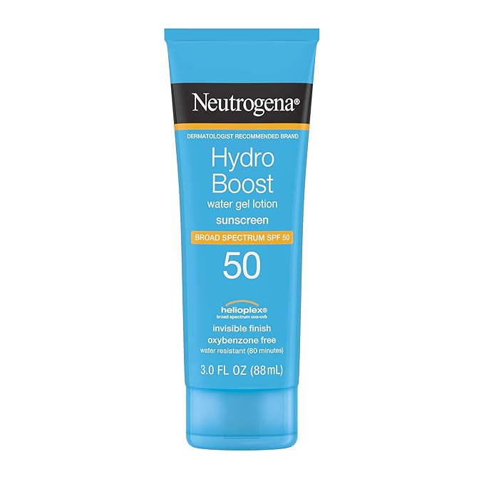 Neutrogena Hydro Boost Water Gel Sunscreen SPF 50, Oil‑Free Hydrating & Water‑Resistant Face & Body Sunscreen Lotion, Non‑Greasy, Broad Spectrum, Lightweight Moisturizer, 3 fl oz, Pack of 3