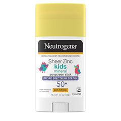 Neutrogena Sheer Zinc Oxide Kids Mineral Sunscreen Stick, Broad Spectrum SPF 50+ & UVA/UVB Protection & Water Resistant with Residue-Free, No-Mess Application, Oil- & Paraben-Free, 1.5 oz
