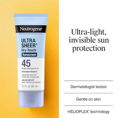 Neutrogena Ultra Sheer Dry-Touch Sunscreen For Face & Body, SPF 45 Broad Spectrum UVA/UVB Protection, Lightweight Water Resistant & Non-Greasy, Travel Size Sunscreen, 3 fl. oz 2 pack