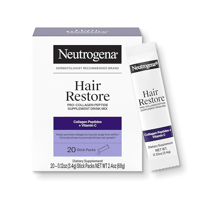 Neutrogena Hair Restore Pro-Collagen Peptide Supplement, Powder Drink Mix with Vitamin C Supports Keratin Production, Nourishes Scalp from Within & Promotes Thicker Hair, 20 Stick Packs